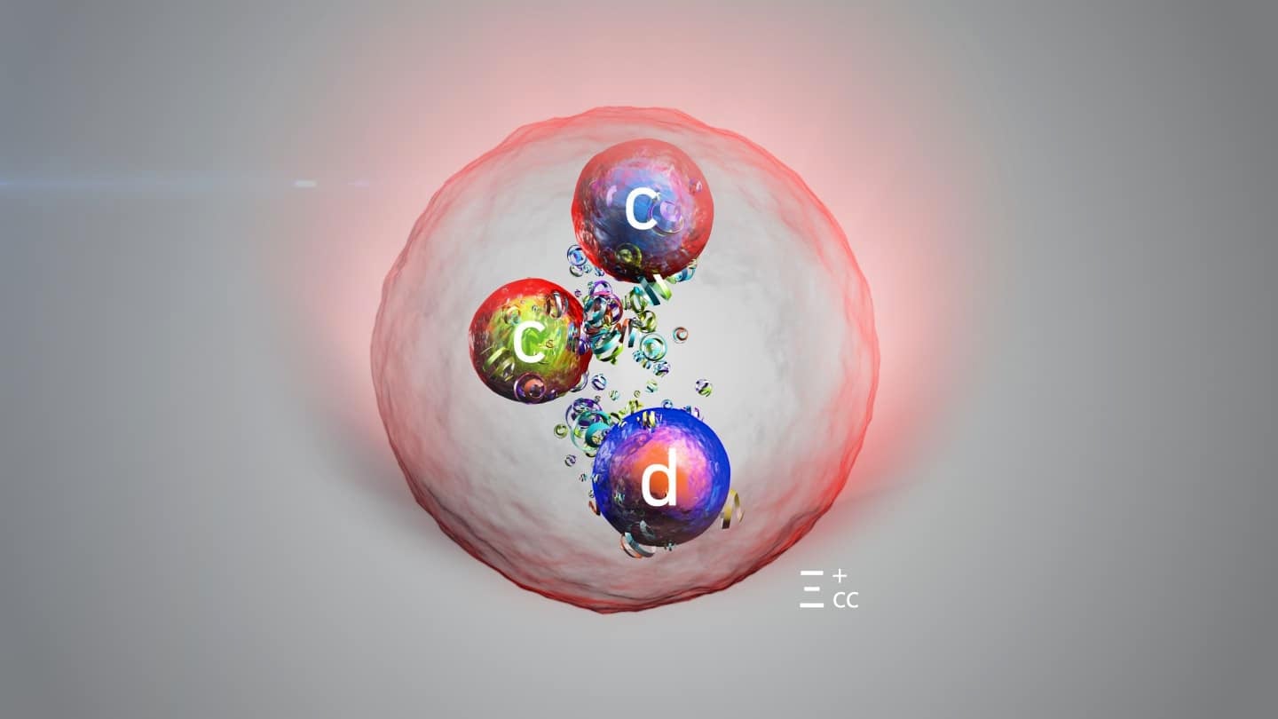 Artist’s impression of the new particle, which contains two charm quarks and one down quark