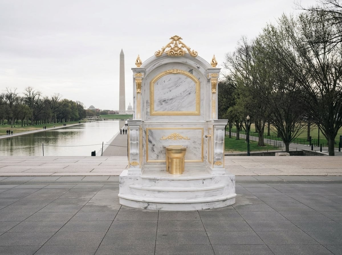 Golden Toilet Installed Between Capitol and Lincoln Memorial in Washington, D.C., Sparks Reactions