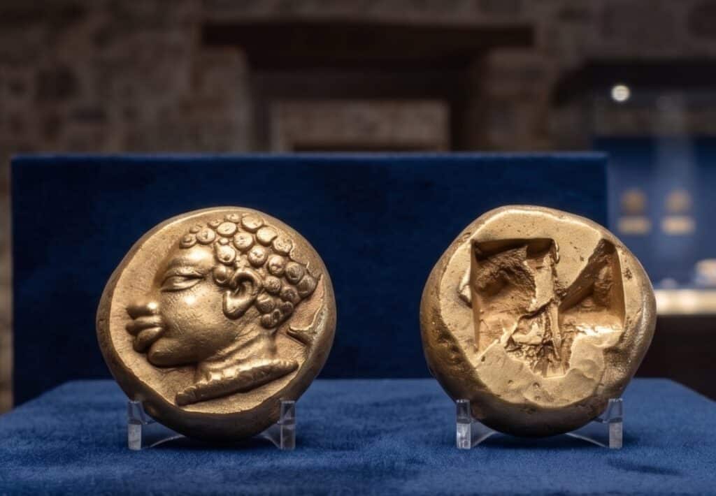 African profile Mytilene coins
