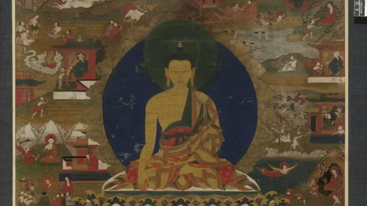 Gautama Buddha seated on a lotus throne