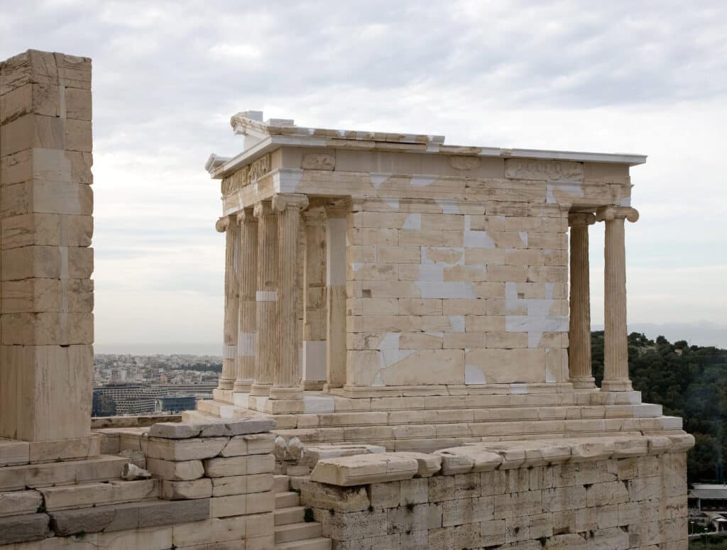 Photo of Temple of Athena Nike on the Athens Acropolis. Researchers believe it was built in honor of the peace achieved by Nicias, a great Athenian general and diplomat who managed a three-year peace between Athens and Sparta, the Peace of Nicias.