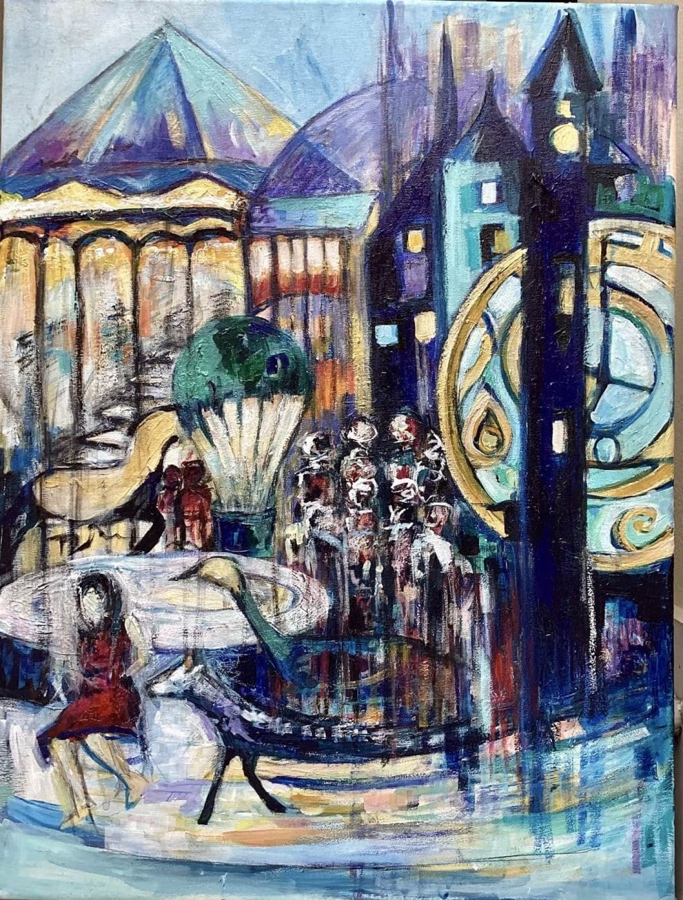 "The vibrance of West Broad Street around the Union Station," painting by Maria Giannikou from the “Infinity Mirror” collection.