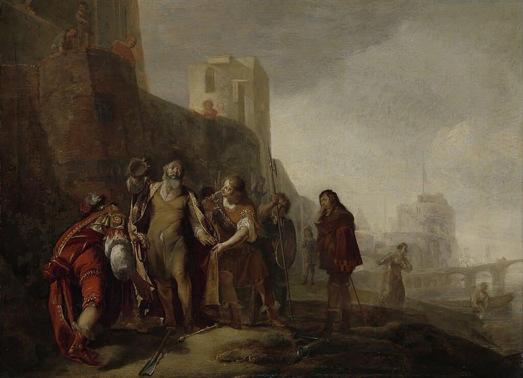 The envoys of Alexander the Great clothe the gardener Abdalonymos with the insignia of the royal dignity of Sidon.