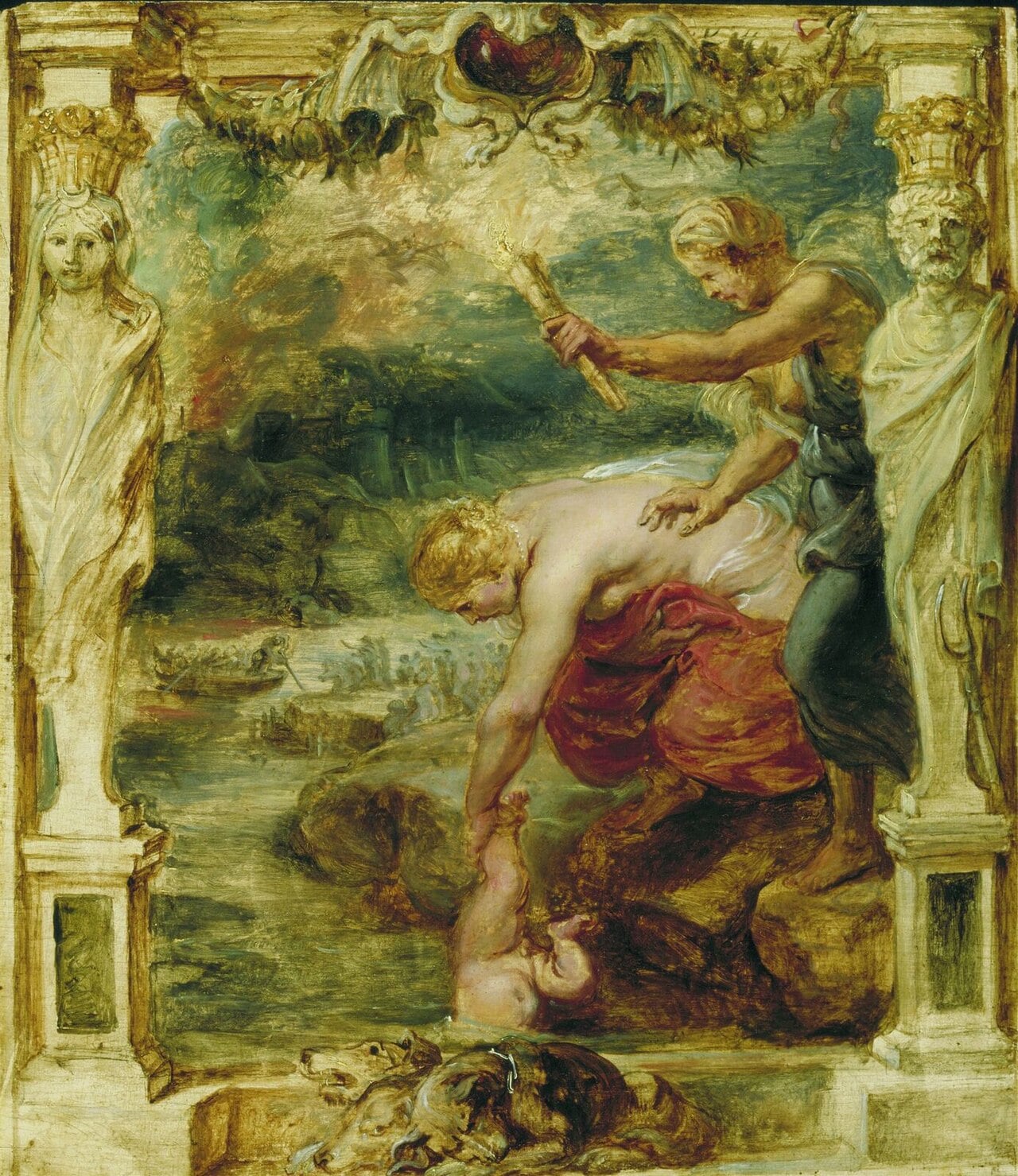Thetis dipping the infant Achilles into the River Styx by Peter Paul Rubens.