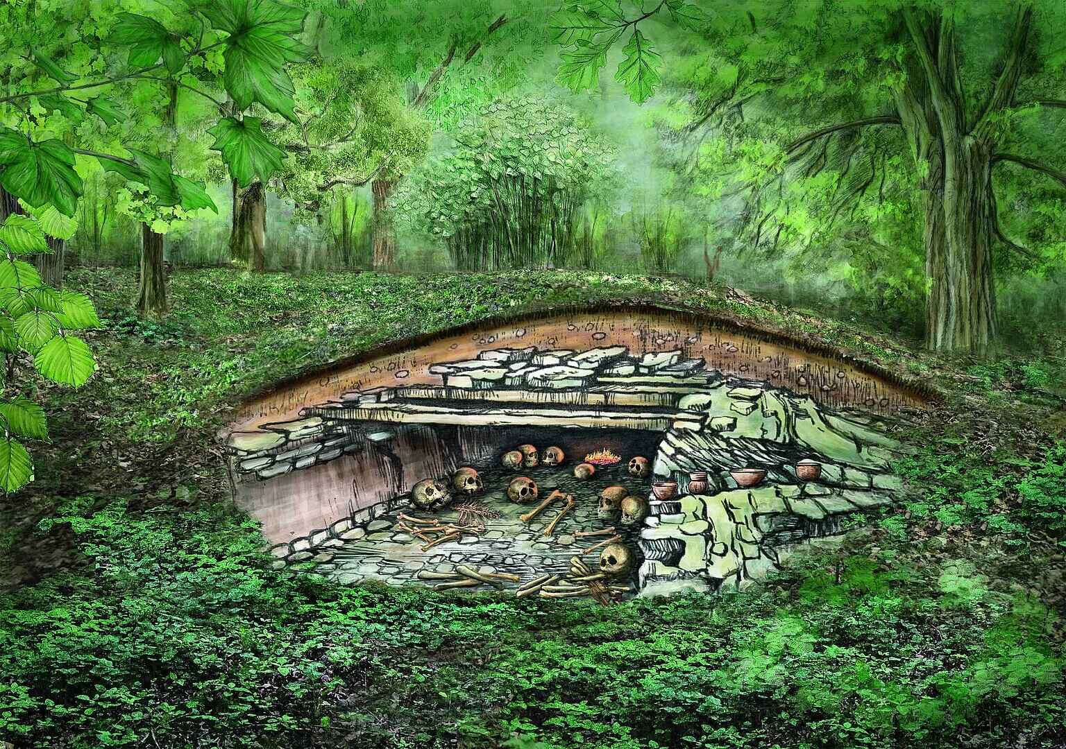 Artistic reconstruction of Sorsum megalithic tomb