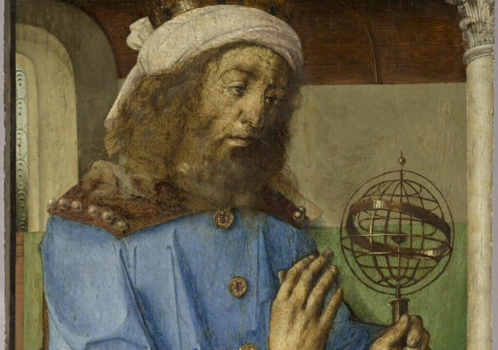 Claudius Ptolemy with a armillary sphere model