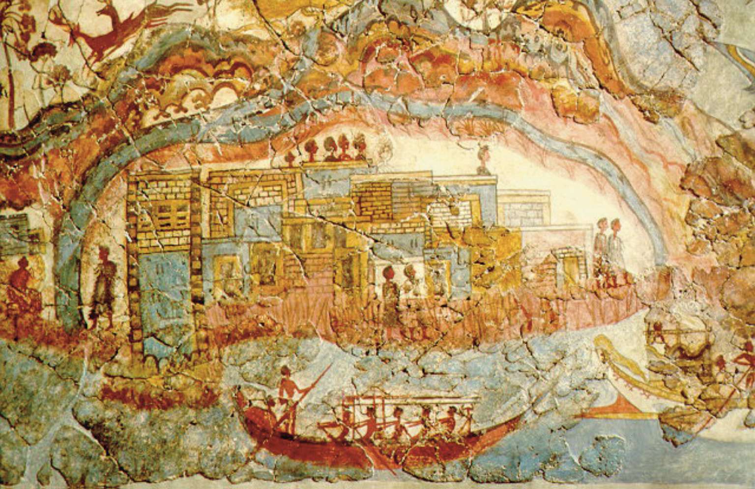 Minoan fresco showing a fleet and settlement at Akrotiri