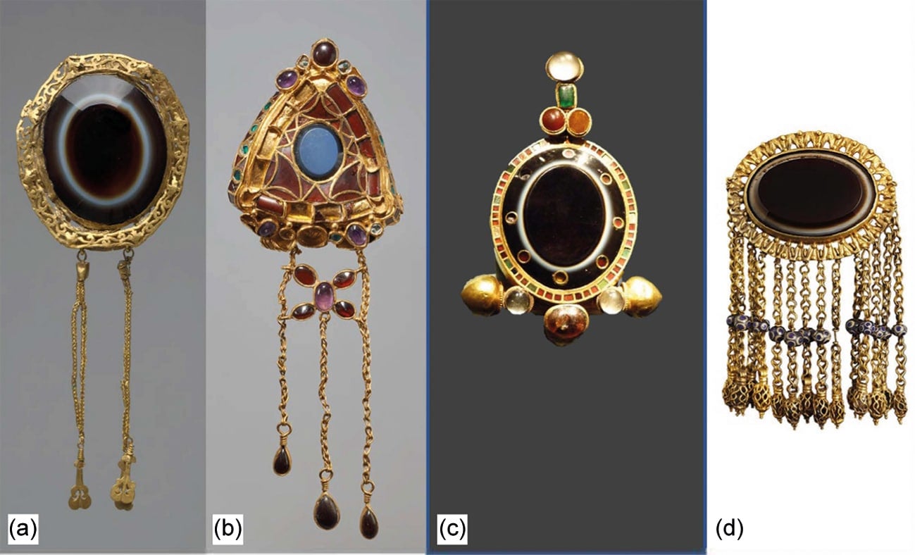The imperial brooches from (a) Ostrovany; (b) Rebrín; (c) Szilágysomlyó (d) Ureki
