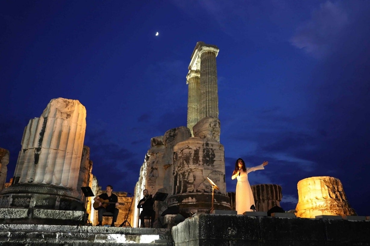 Betty Harlafti performs the world's oldest complete surving song in the Temple of Apollo in Miletus