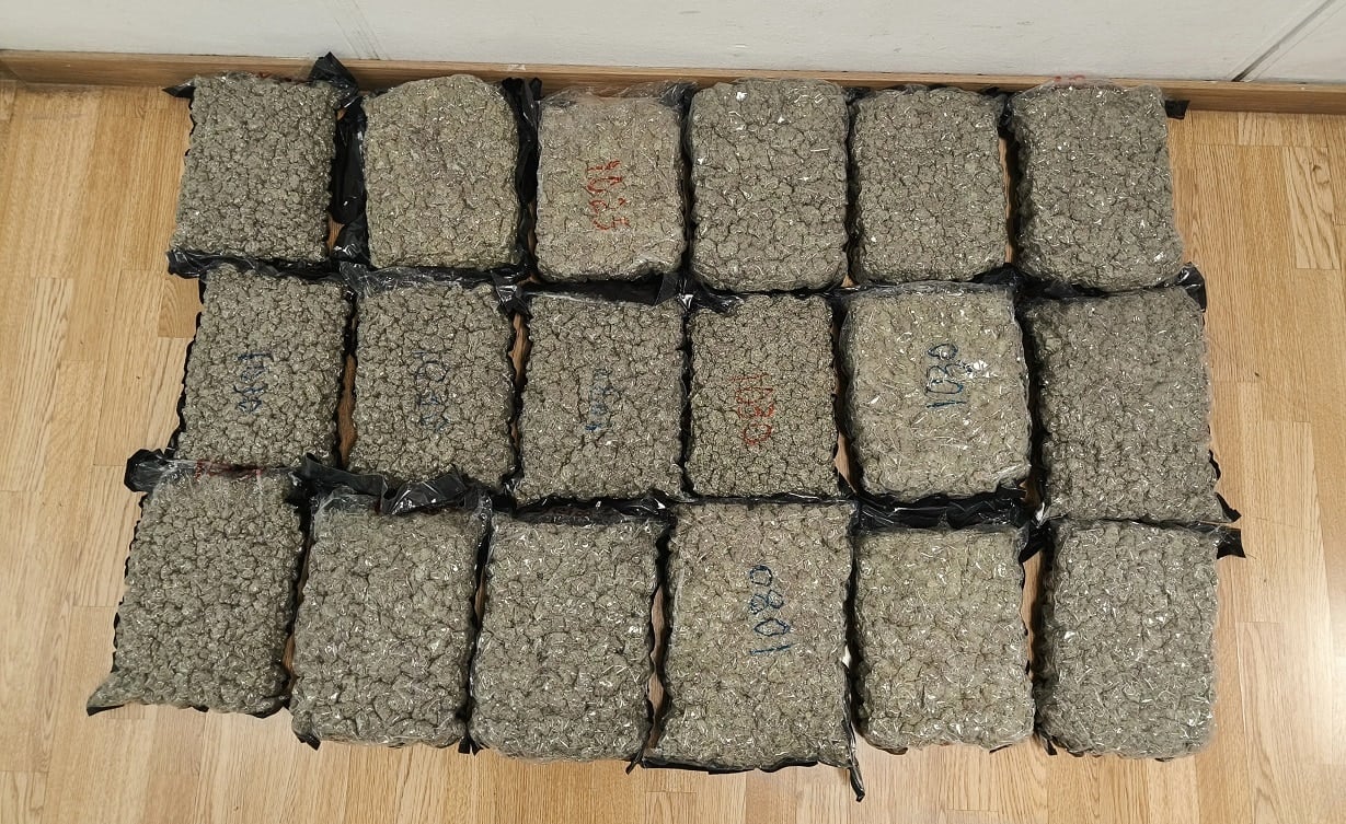 18 packs of confiscated skunk cannabis at Athens airport.