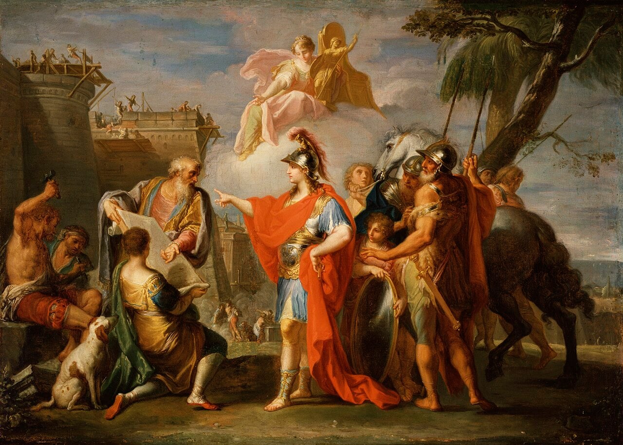 Artwork showing Alexander the Great founding Alexandria in Egypt.