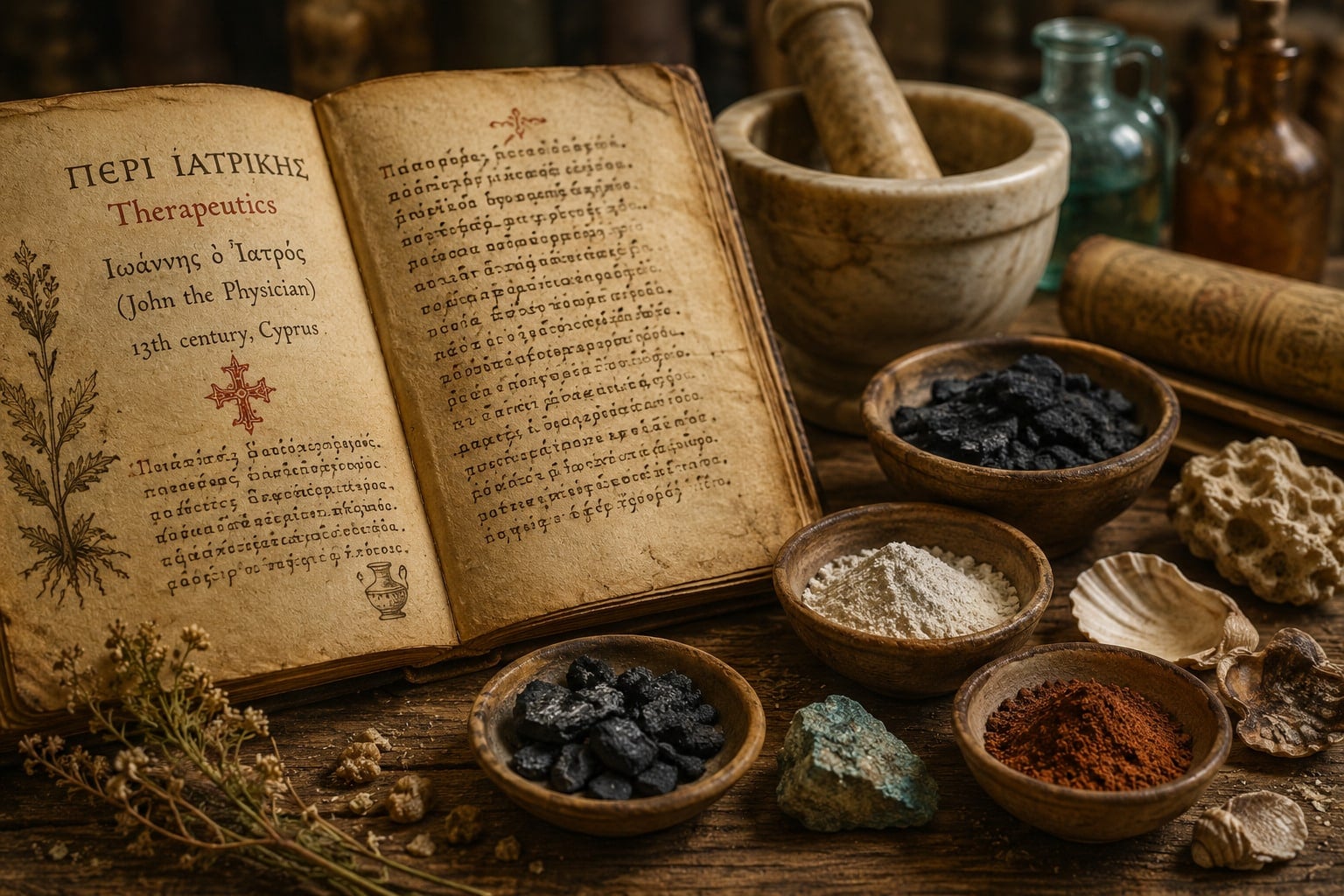An AI reconstruction of a medieval Greek apothecary
