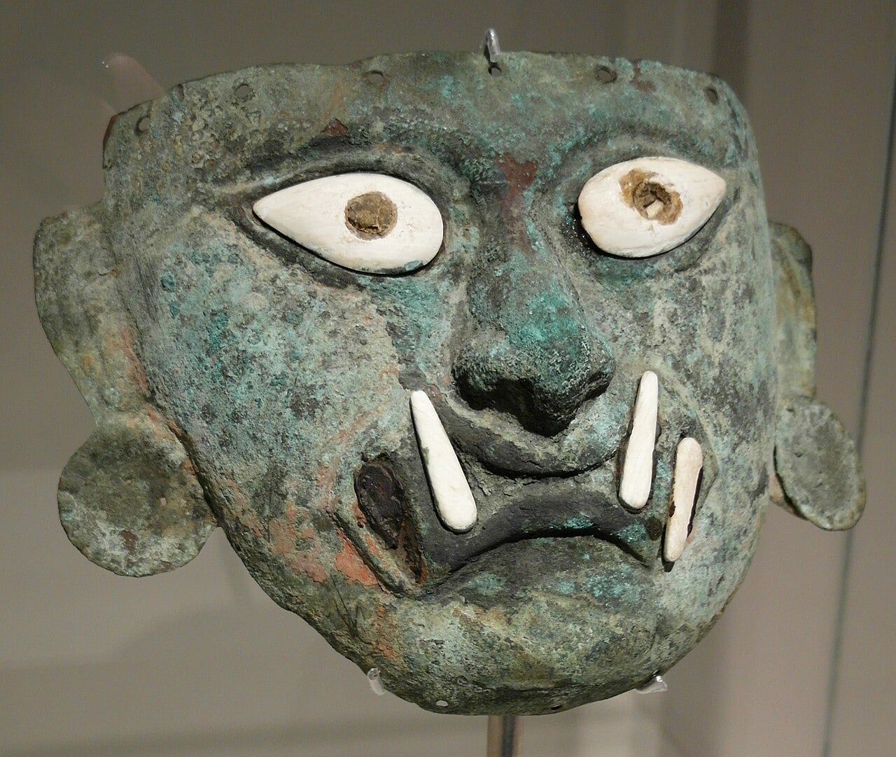 Bronze and shell Moche mask
