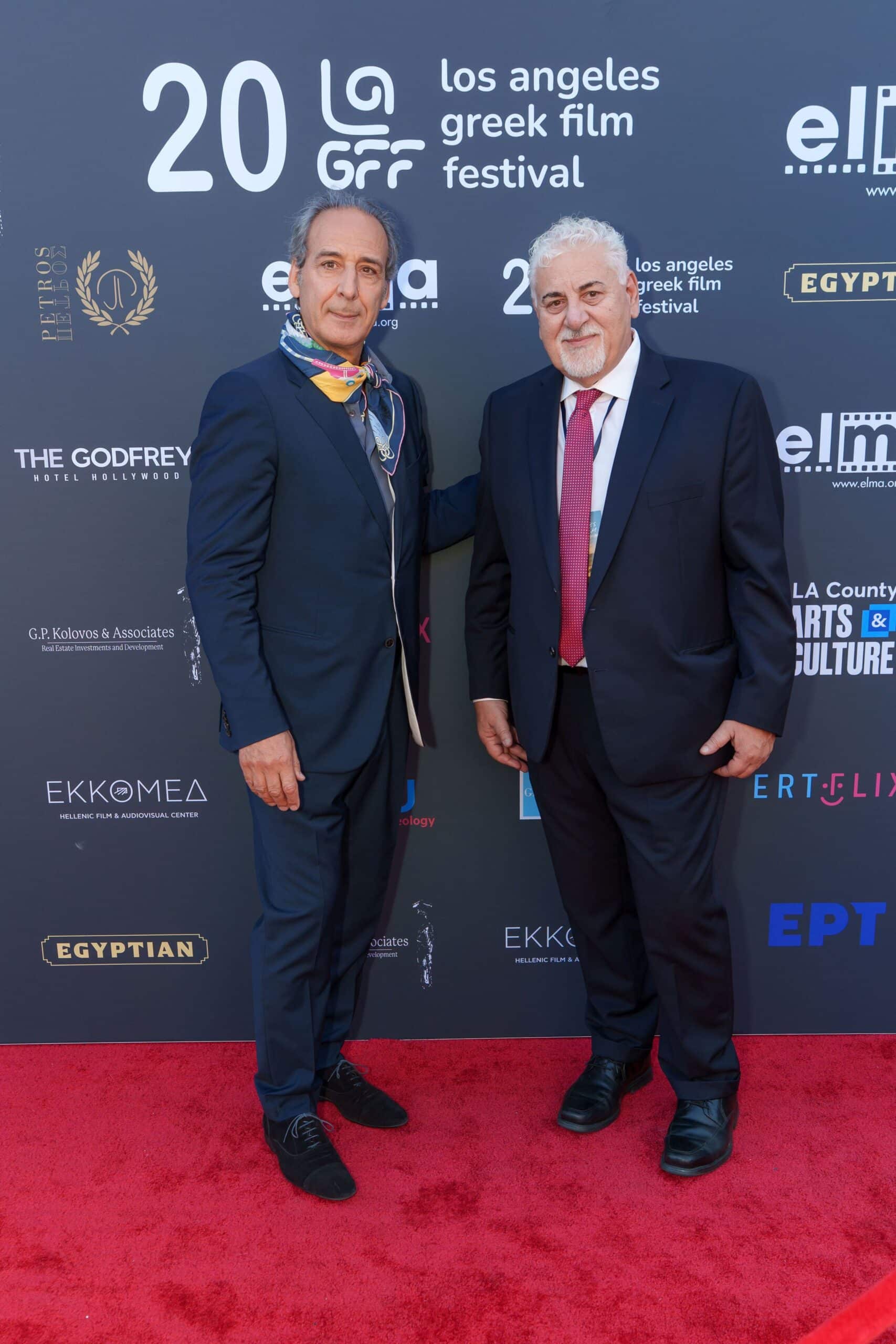Alexandre Desplat and LAGFF Artistic Director Aristotle Katopodis at the 20th Los Angeles Greek Film Festival in Hollywood.