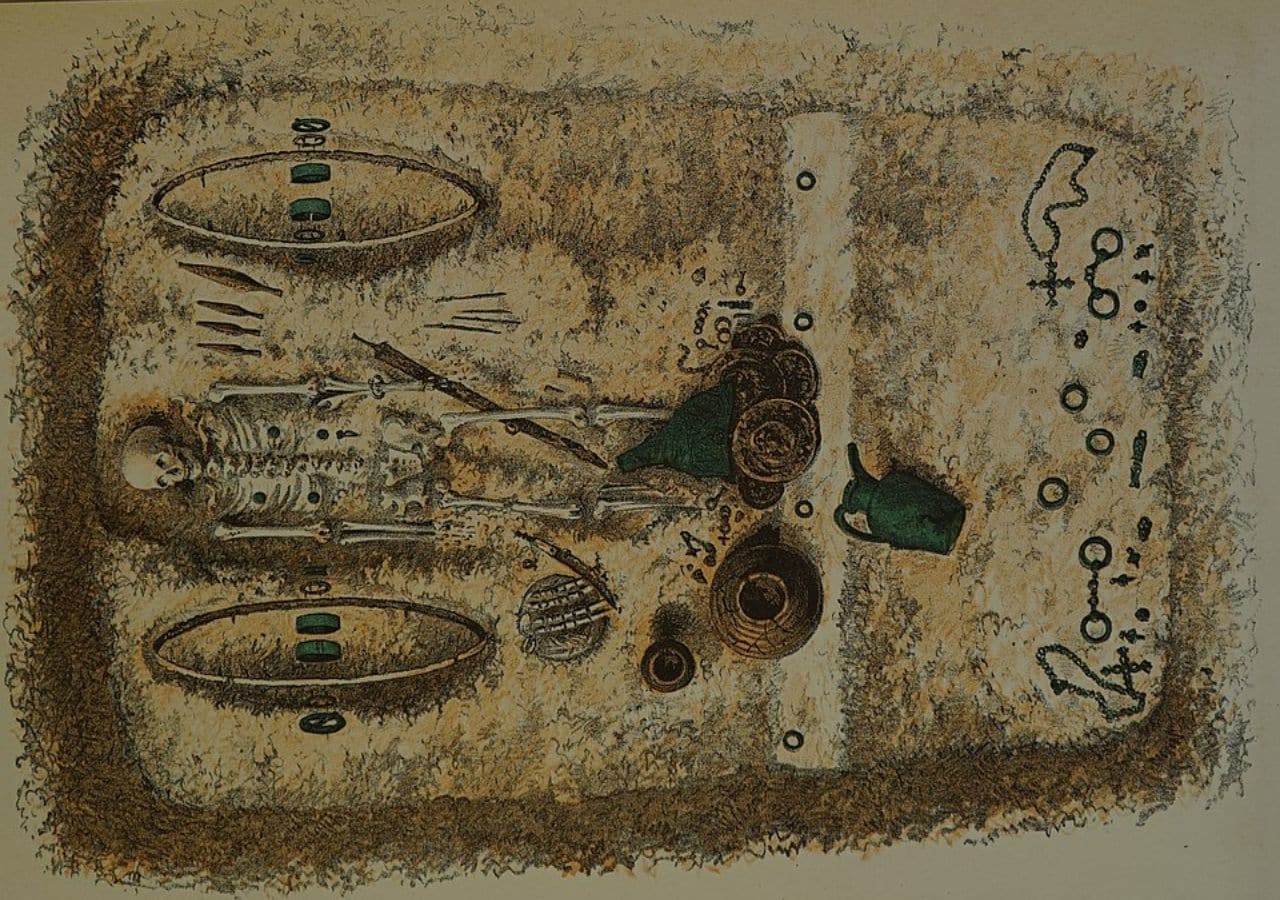 Drawing of the Celtic Iron Age chariot burial