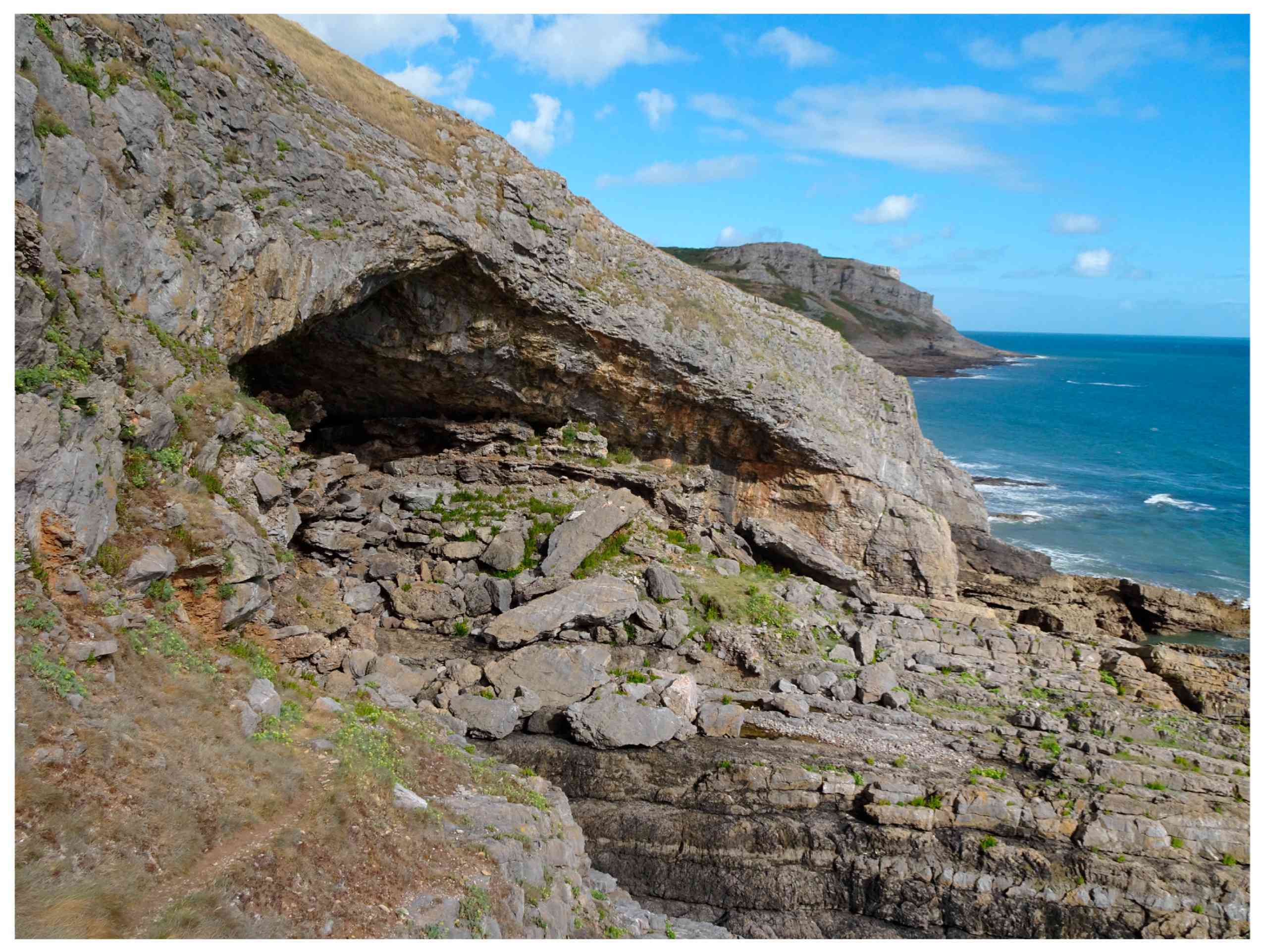Eastern view of the cave entrance and the Bristol Channel