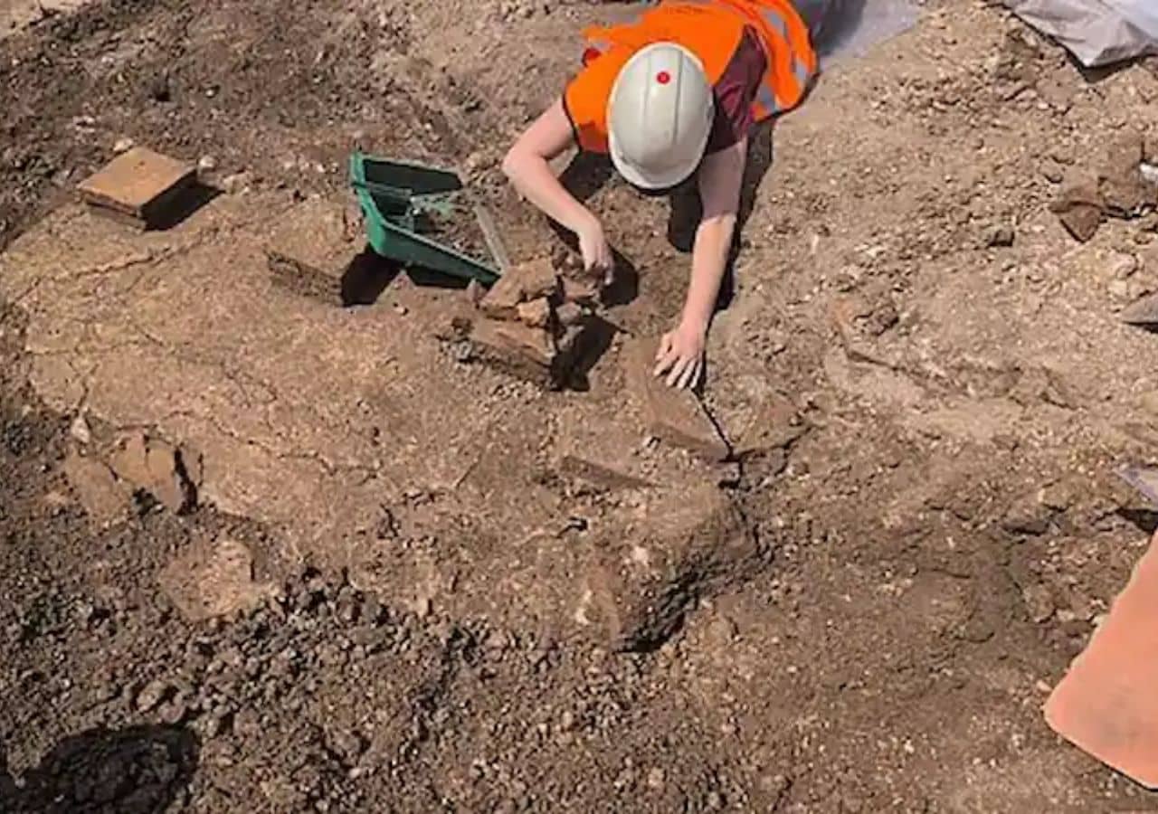 Excavation of hypocaust, Roman underfloor heating system
