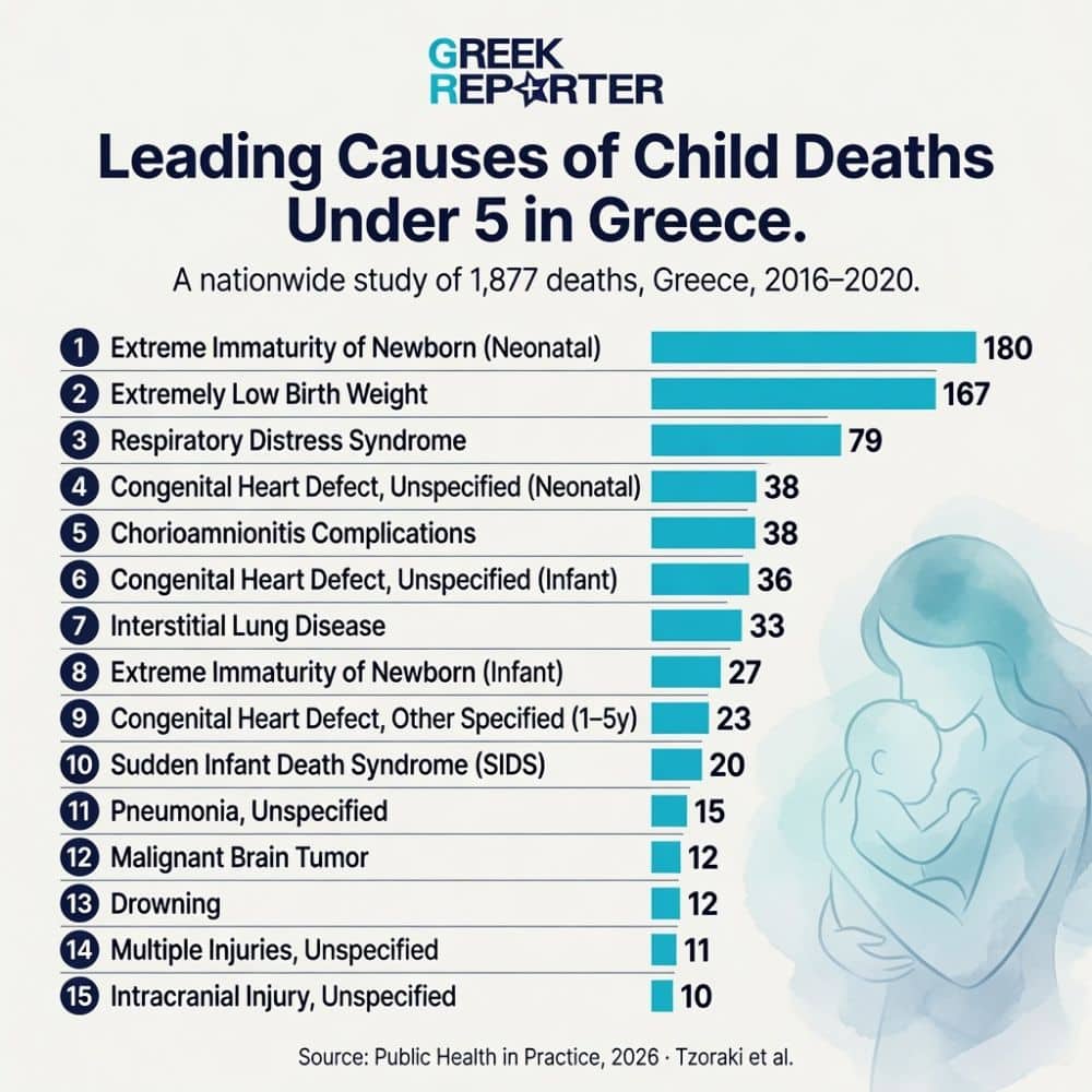Leading causes of child deaths under 5 in Greece
