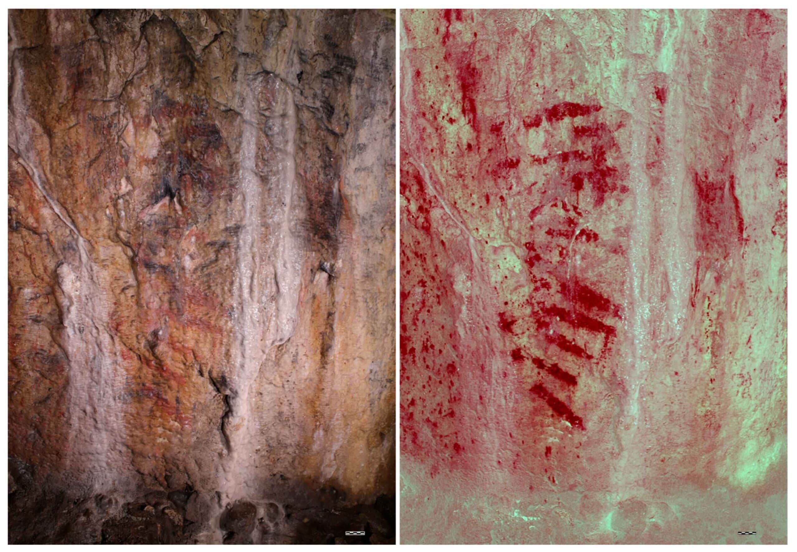 Red pigment markings at Bacon Hole Cave in Wales