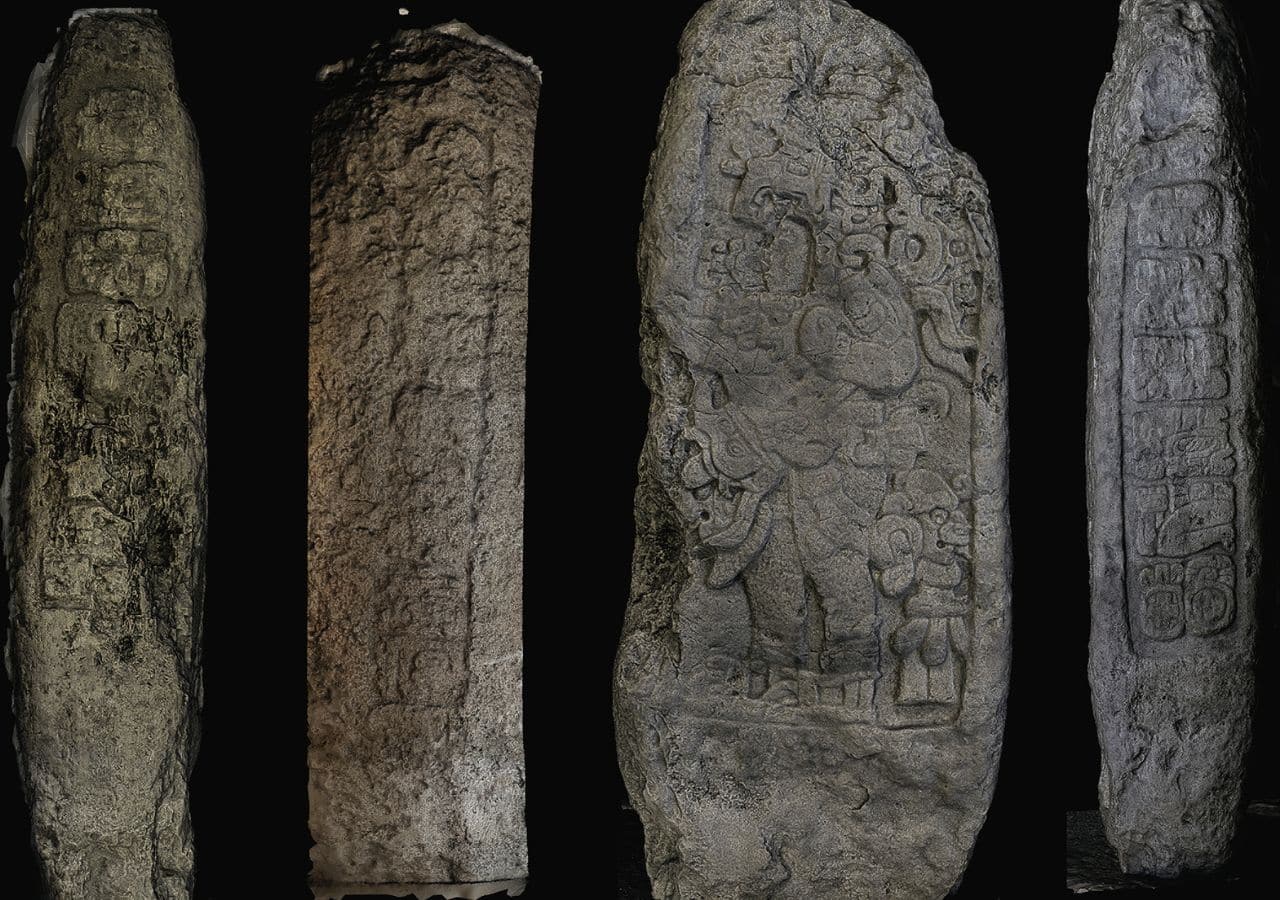 Stela 45 monument. Back face, left side, front face, and right side