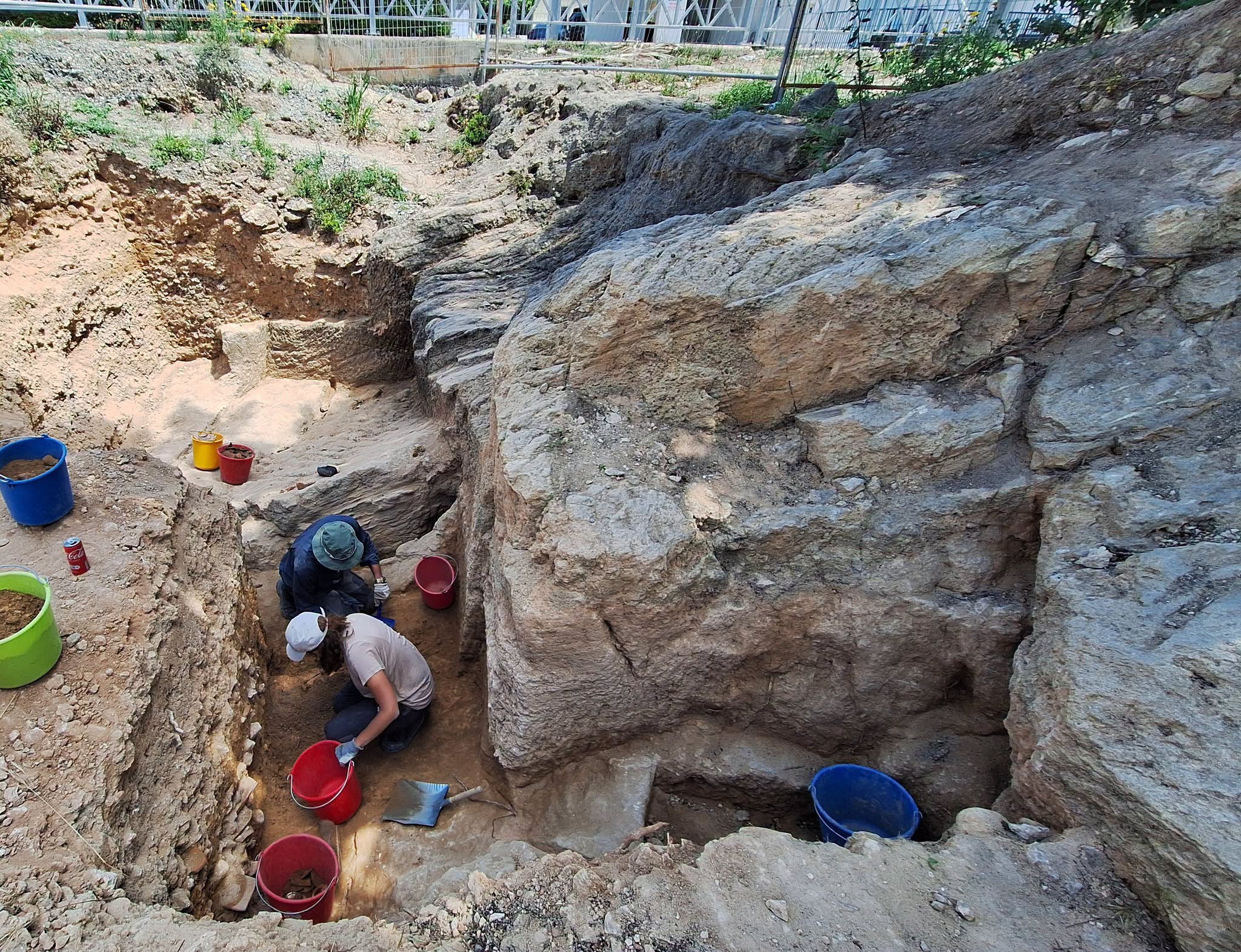 The excavation at the bottom of the remains of the North-East tower