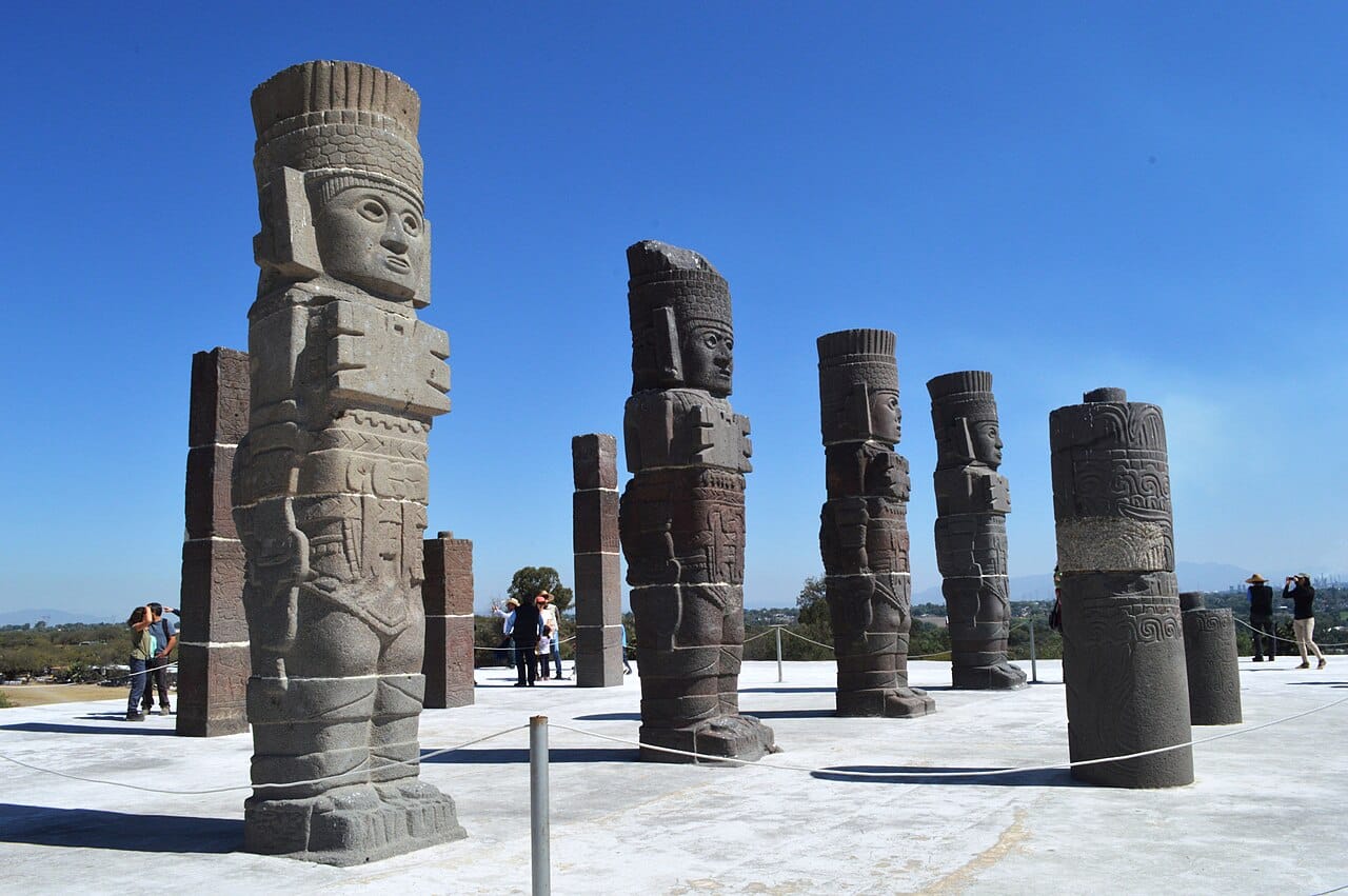The famous Atlantean warrior statues at the ancient Toltec city of Tula Archaeological Site