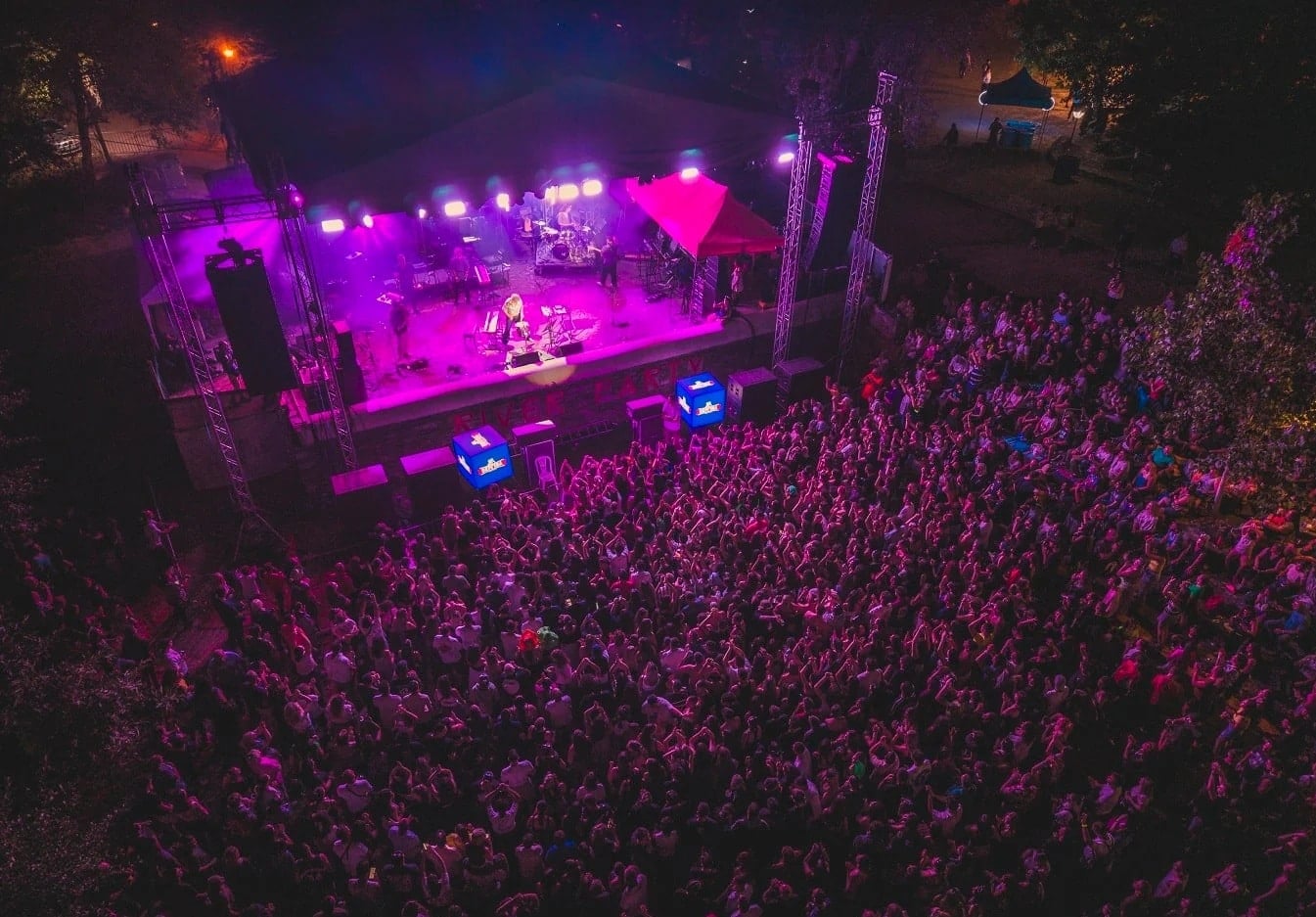 A stage performance at a summer music festival in Greece