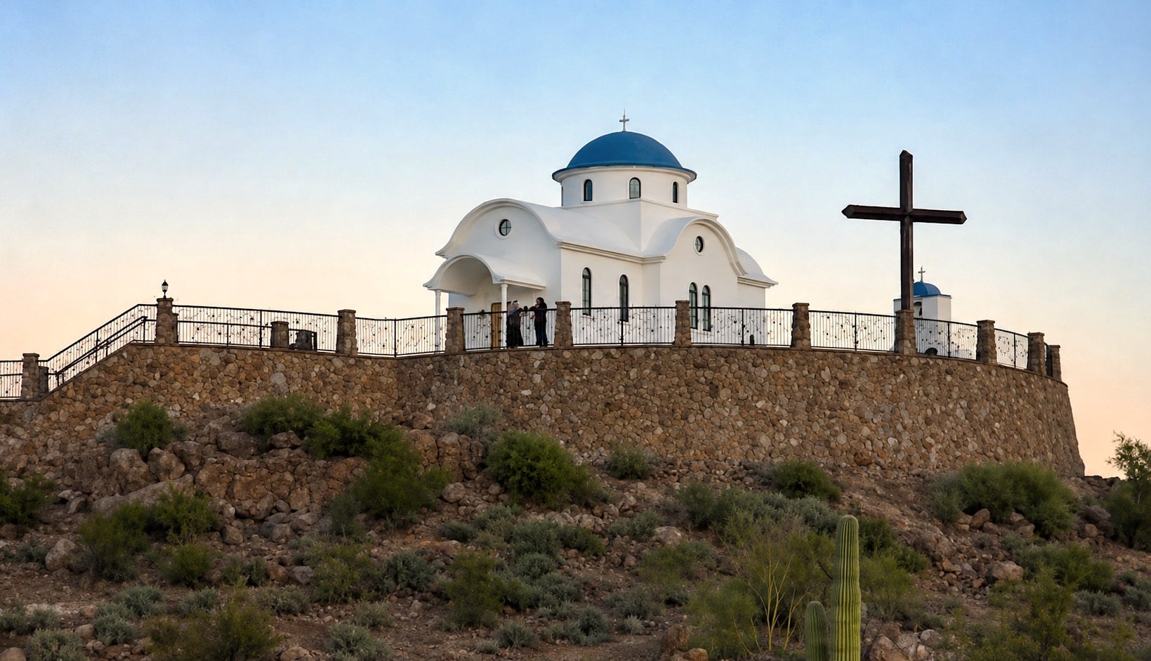 An Orthodox church and cross at Saint Anthony’s Monastery in Arizona. Credit: A.P./Greek Reporter.