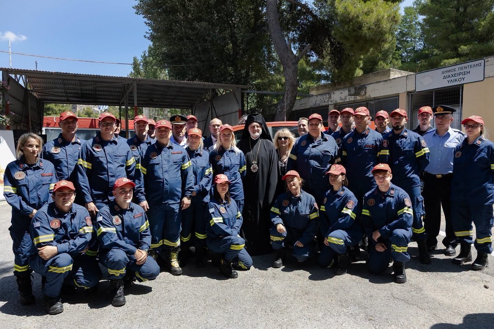 Volunteers Fire Department of Penteli with Archbishop Elpidophoros of America