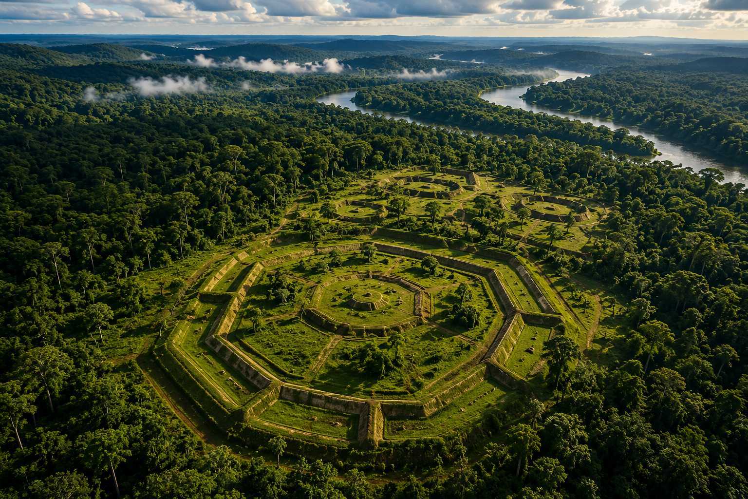 AI reconstruction of the Aquiry civilization's monumental earthworks