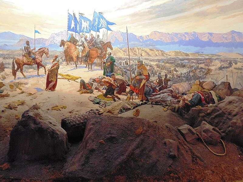 An artistic reconstruction depicts the aftermath of the 1071 Battle of Manzikert
