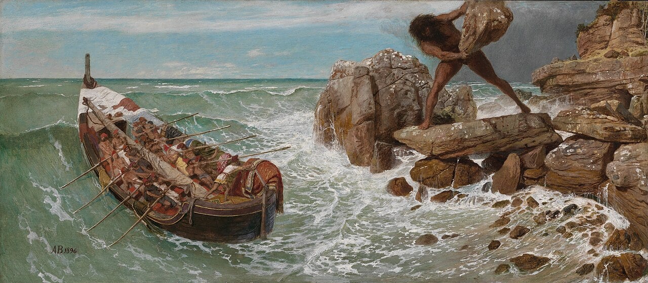 Böcklin’s painting of Odysseus escaping Polyphemus reflects the mythic world behind Homer’s “Odyssey”