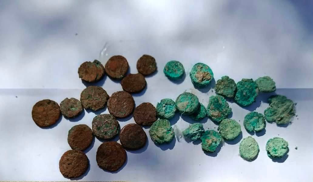 Bronze coins discovered during excavations