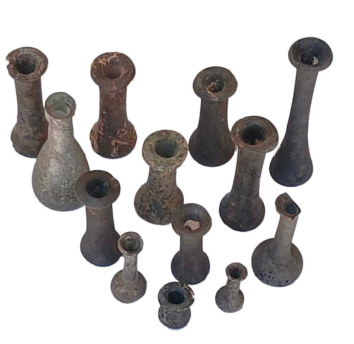 Glass tear bottles recovered from the cemetery