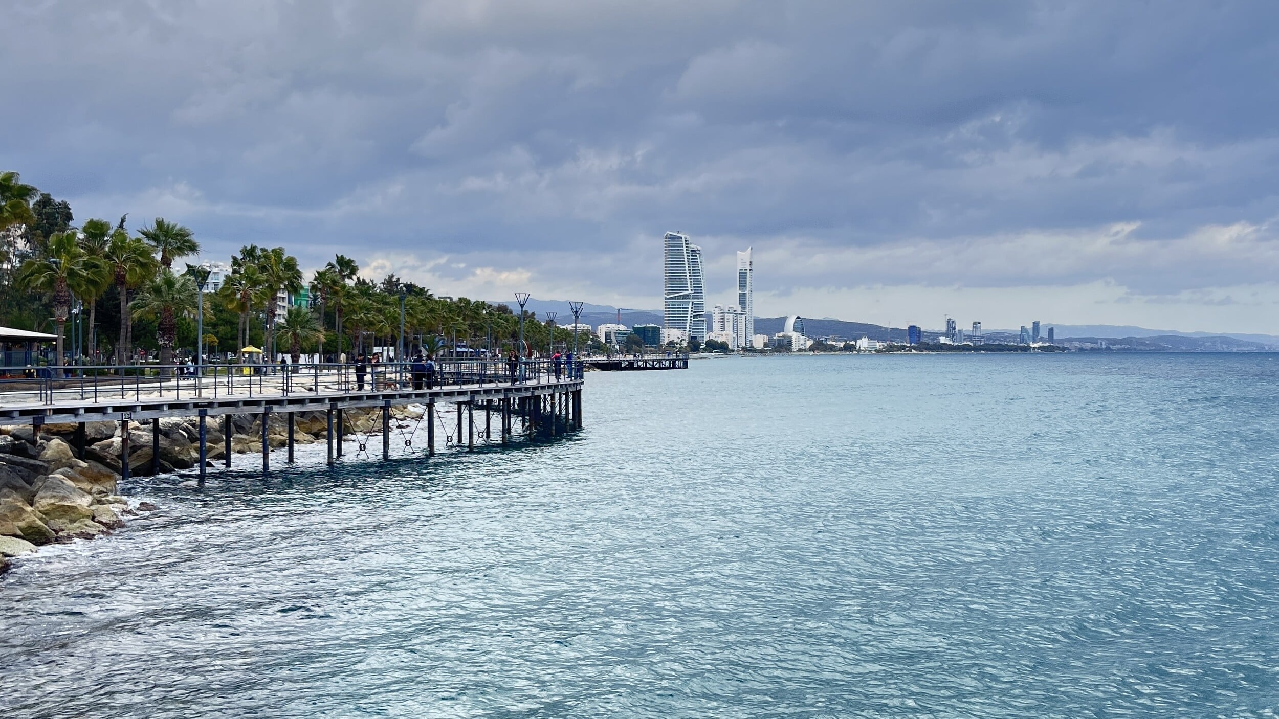 The city of Limassol taken from a pier in the Limassol Molos Park, Cyprus