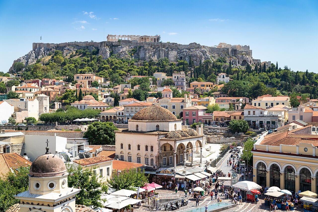 Monastiraki Square and the Acropolis in Athens, Greece