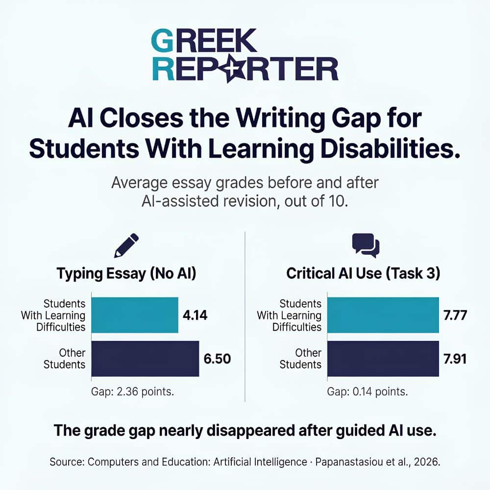 Score of the Greek students before and after the use of AI