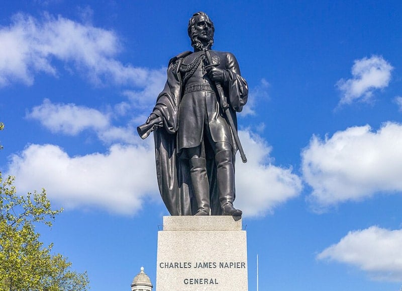 Photo of statue of Kefalonia Regent Charles James Napier (1822-1830), who ruled Kefalonia and sent migrant farmers from Malta to the island of Greece. Statue in Tragfalgar Square, London, England.