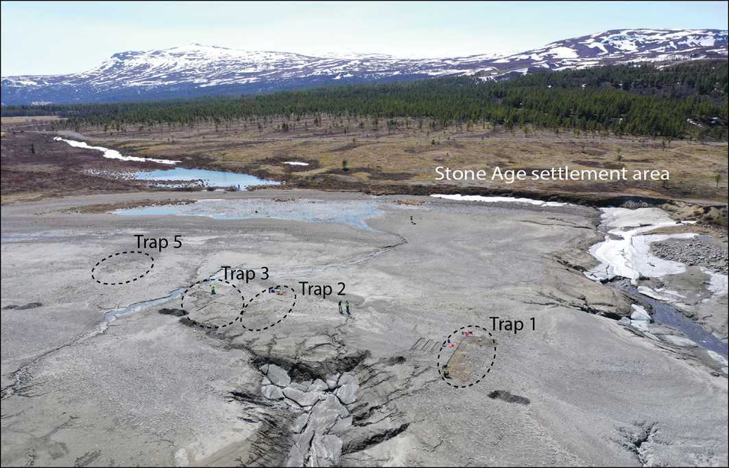 The fish traps at Lake Tesse, with sections of the Stone Age settlement area visible in the background