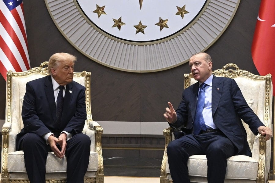 President Donald Trump and Turkish President Recep Tayyip Erdogan seated during a meeting in Ankara.