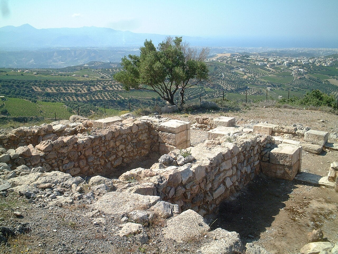 View on archeological site anemospilia on crete from south
