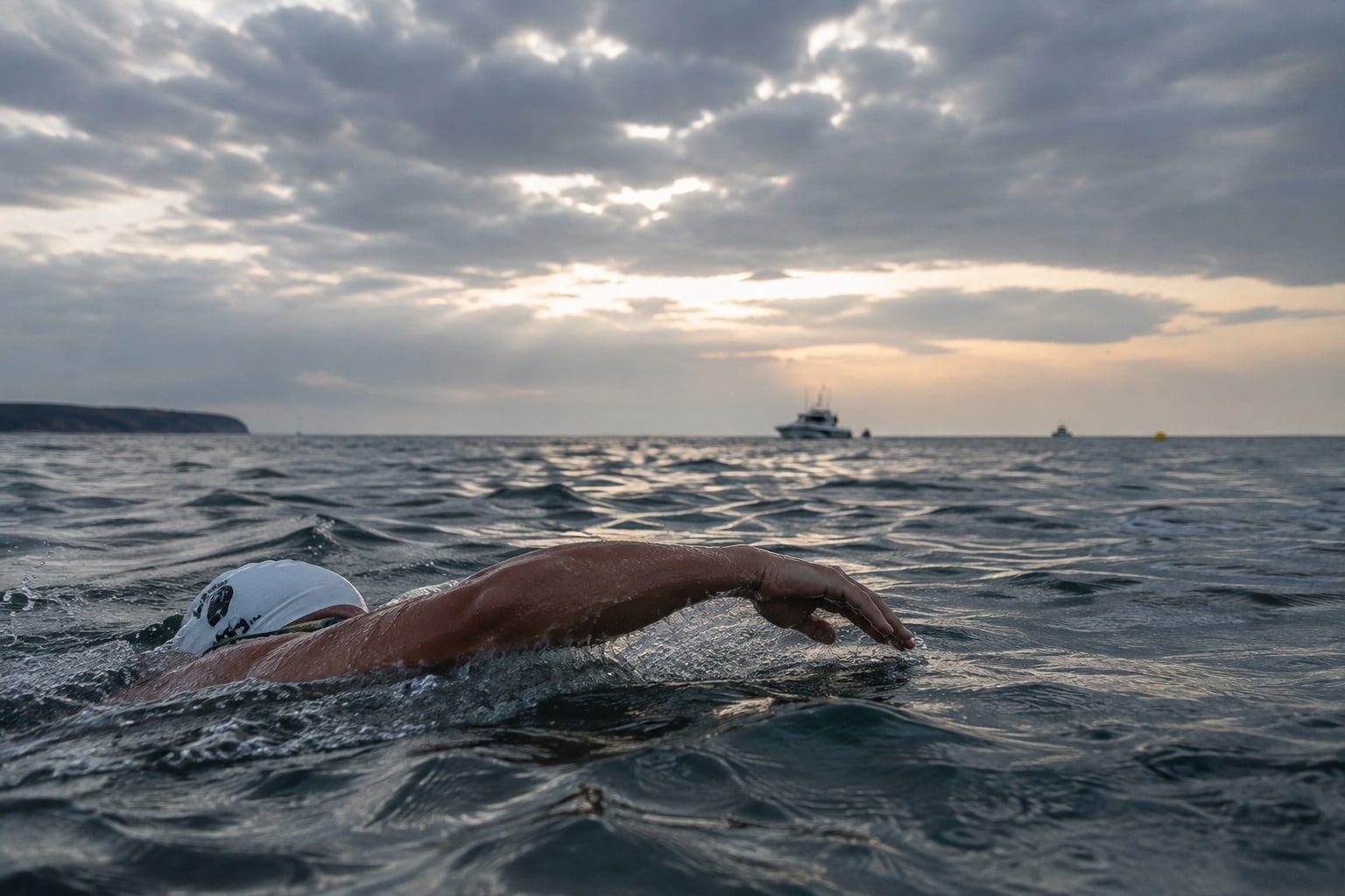 AI-generated illustration shows an open-water swimmer