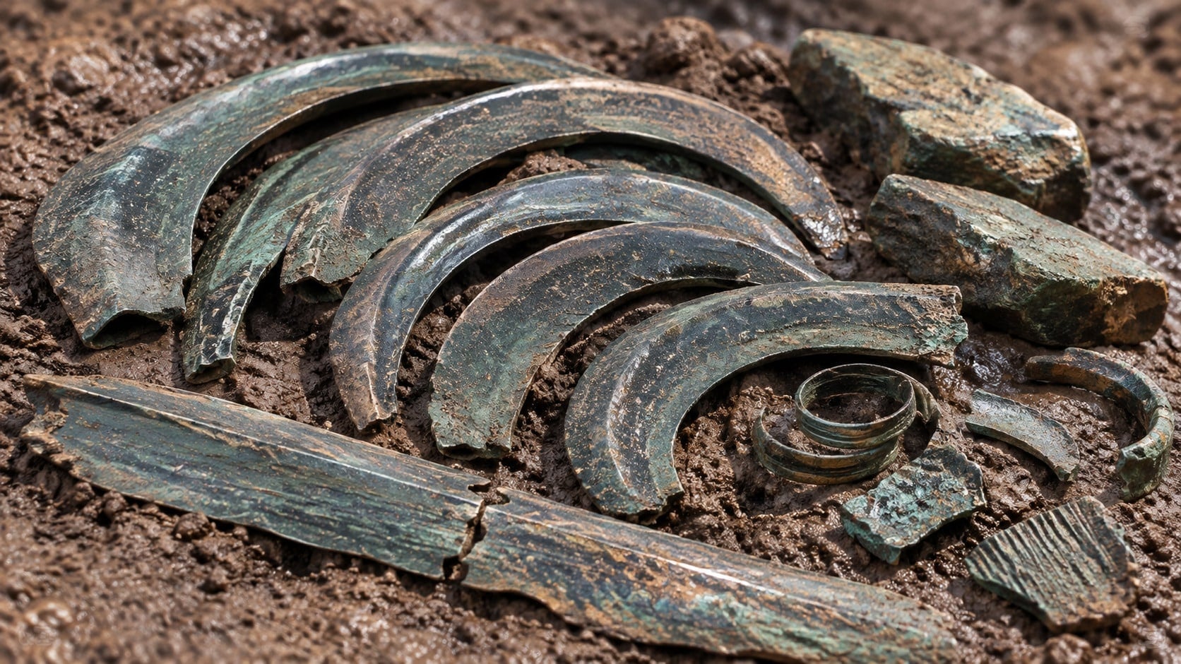 AI reconstruction of the Bronze Age hoard discovered near Kojetín in the Czech Republic
