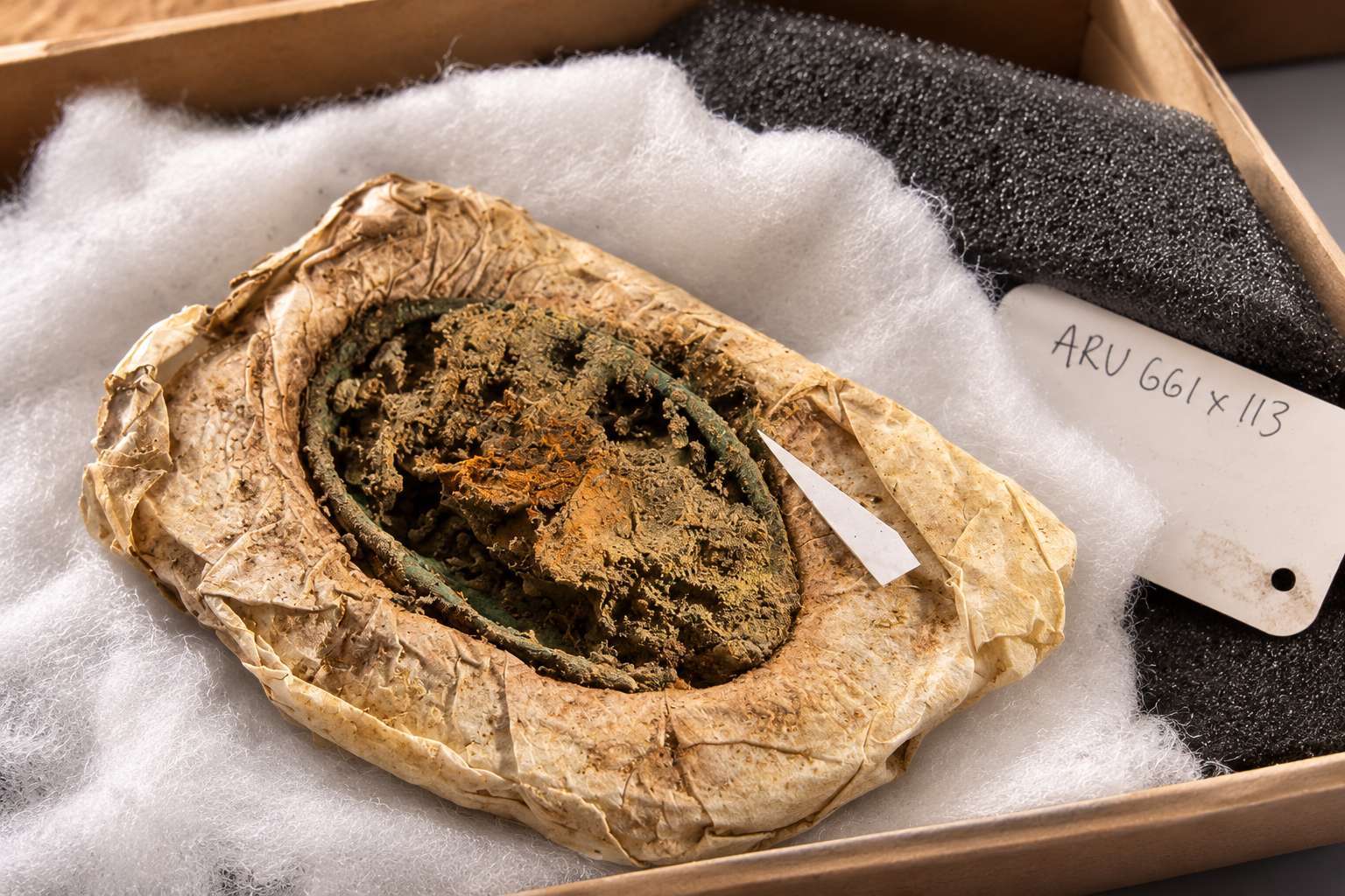 AI reconstruction of the Viking-age textile remains preserved on a shell-shaped brooch from Skonager, Denmark