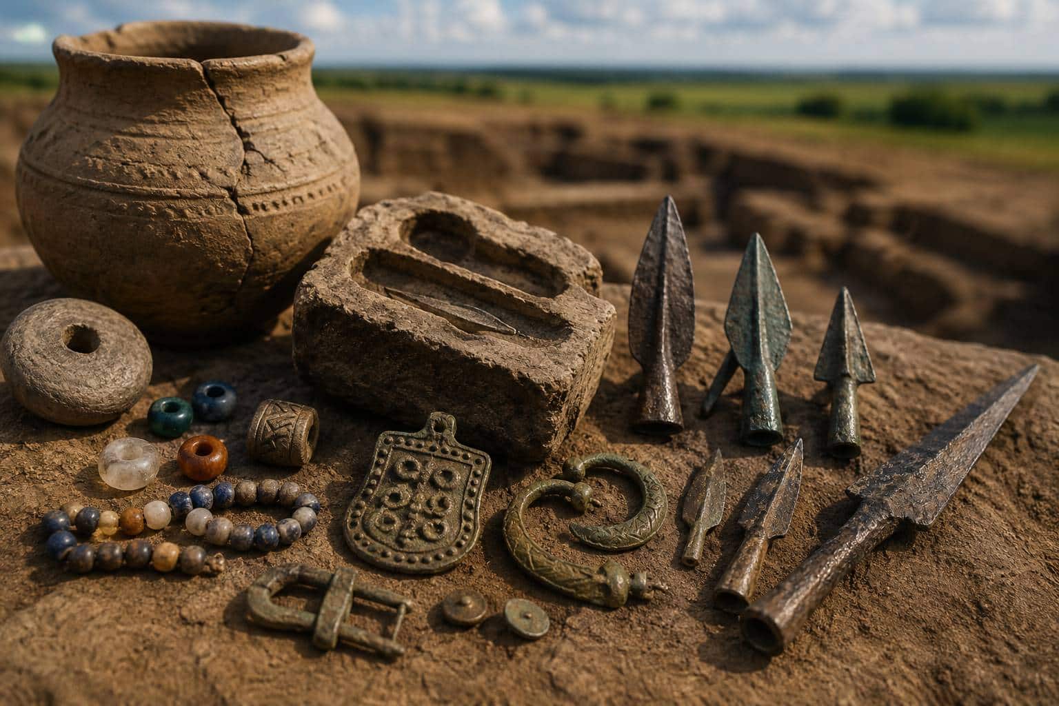 AI reconstruction of weapons, jewelry, pottery and other artifacts linked to the ancient Pyanobor culture