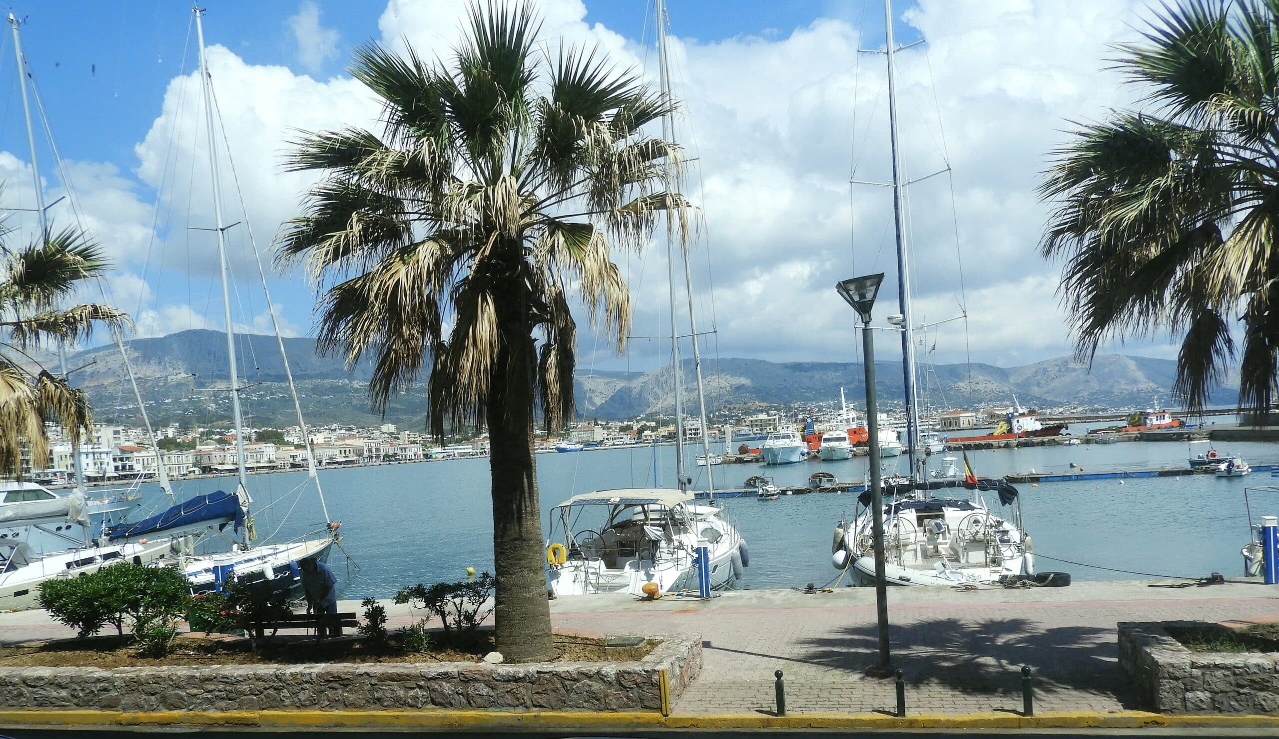 View of the port and waterfront of Chios, Greece.