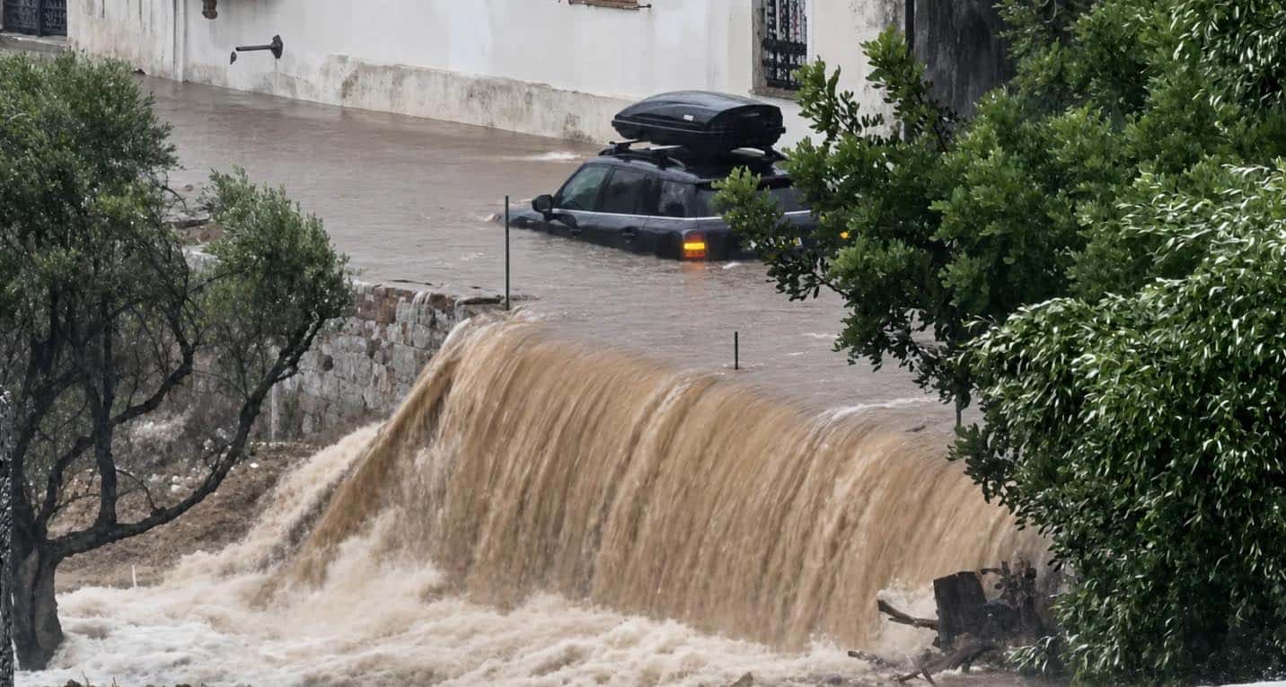 Flash floods turned roads into torrents in eastern Mani, in Greece's southern Peloponnese, on August 15. Credit: Video Screenshot / Maniates