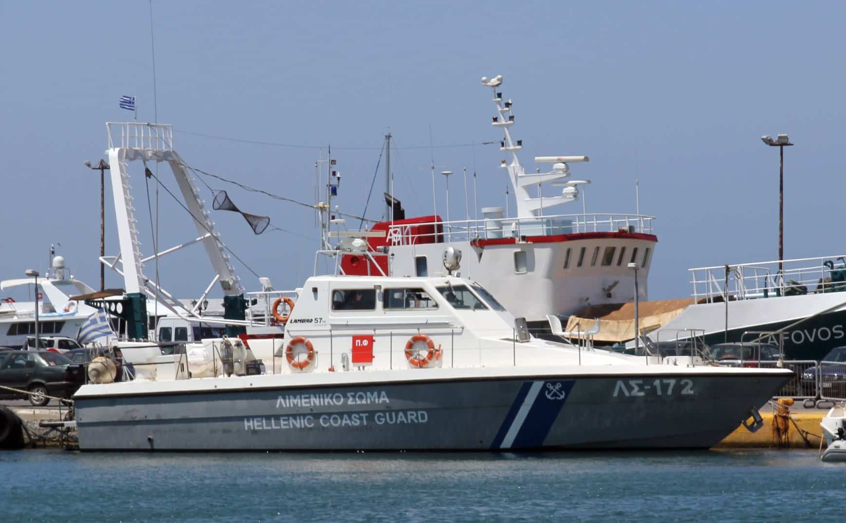 Hellenic Coast Guard patrol vessel LS-172 docked at a Greek port.
