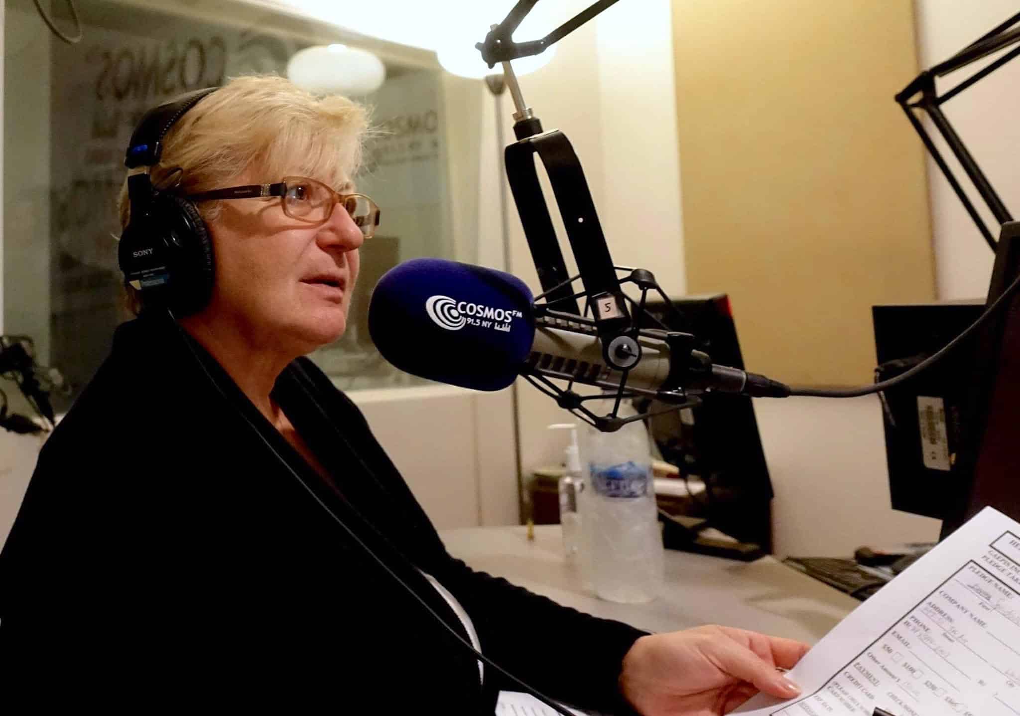 Ioanna Antzoulis-Giannopoulos at the Cosmos FM Studio in New York City