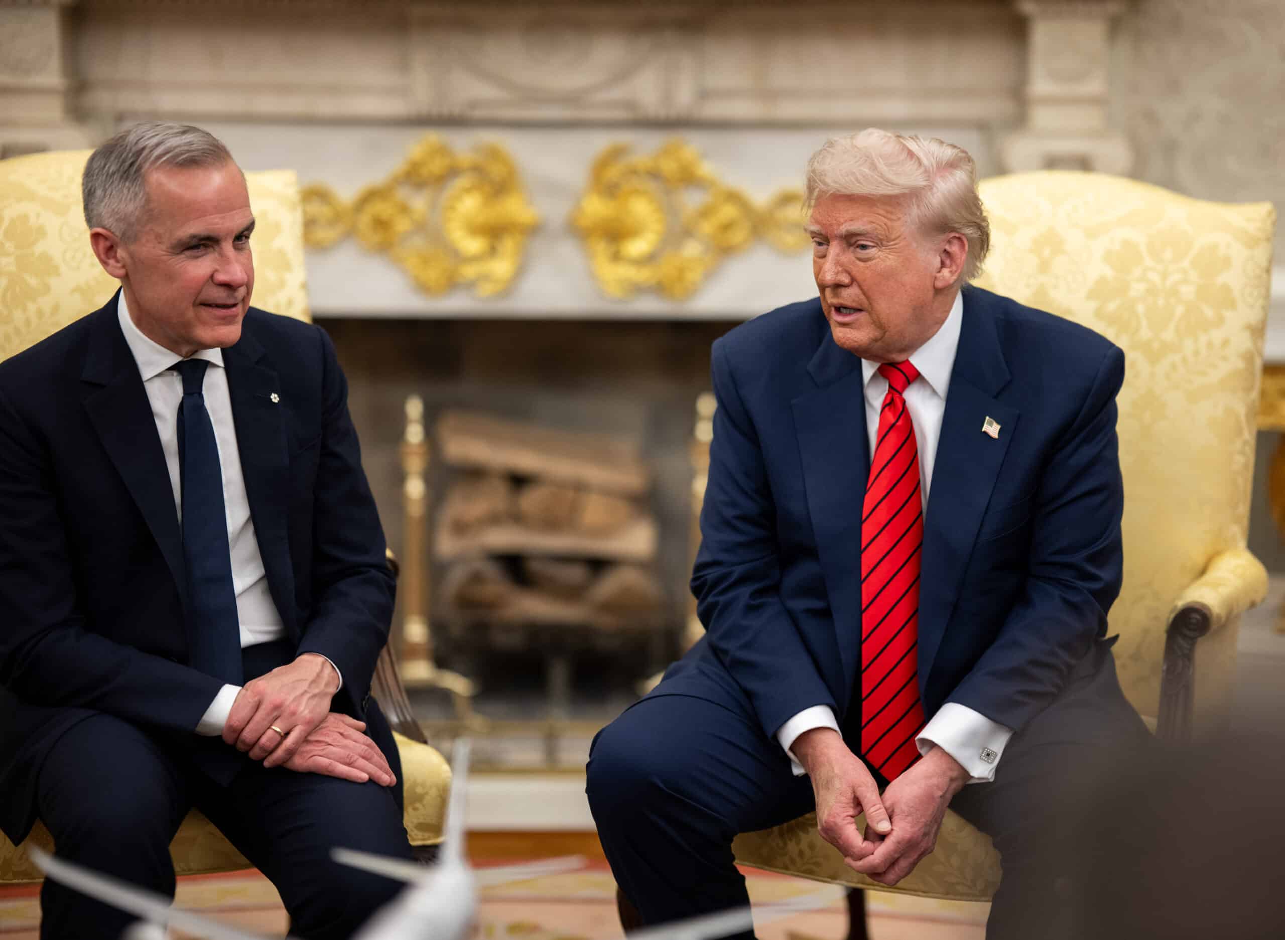 US President Donald Trump and Canadian Prime Minister Mark Carney during a meeting in Washington.